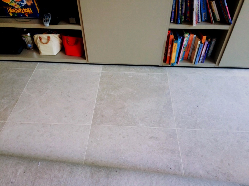 Limestone Floor London NW8 After Cleaning Grout Lines with Oxy Pro
