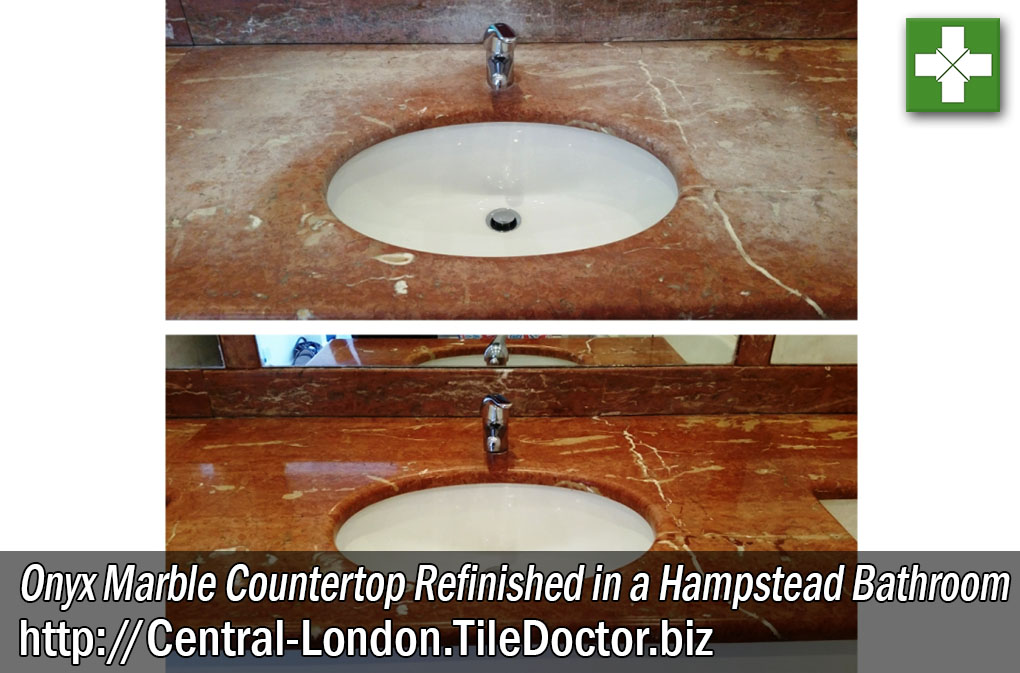 Onyx Marble Countertop Before and After Restoration in Hampstead