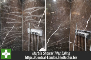 Restoration of Viakal Damaged Marble Shower Tiles in Ealing