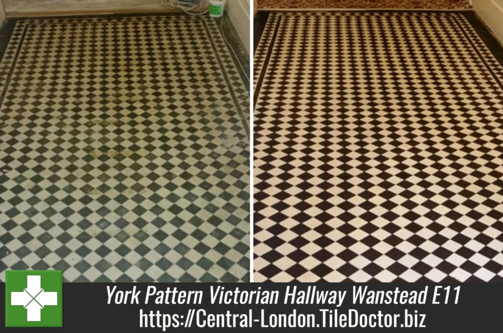 York Pattern Victorian Tiled Hallway Restored in Wanstead, E11