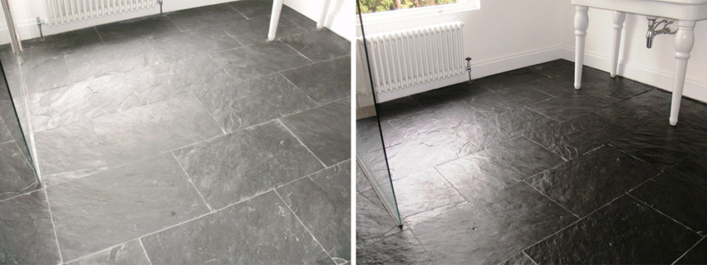 Semi Riven Slate Floor before and after
