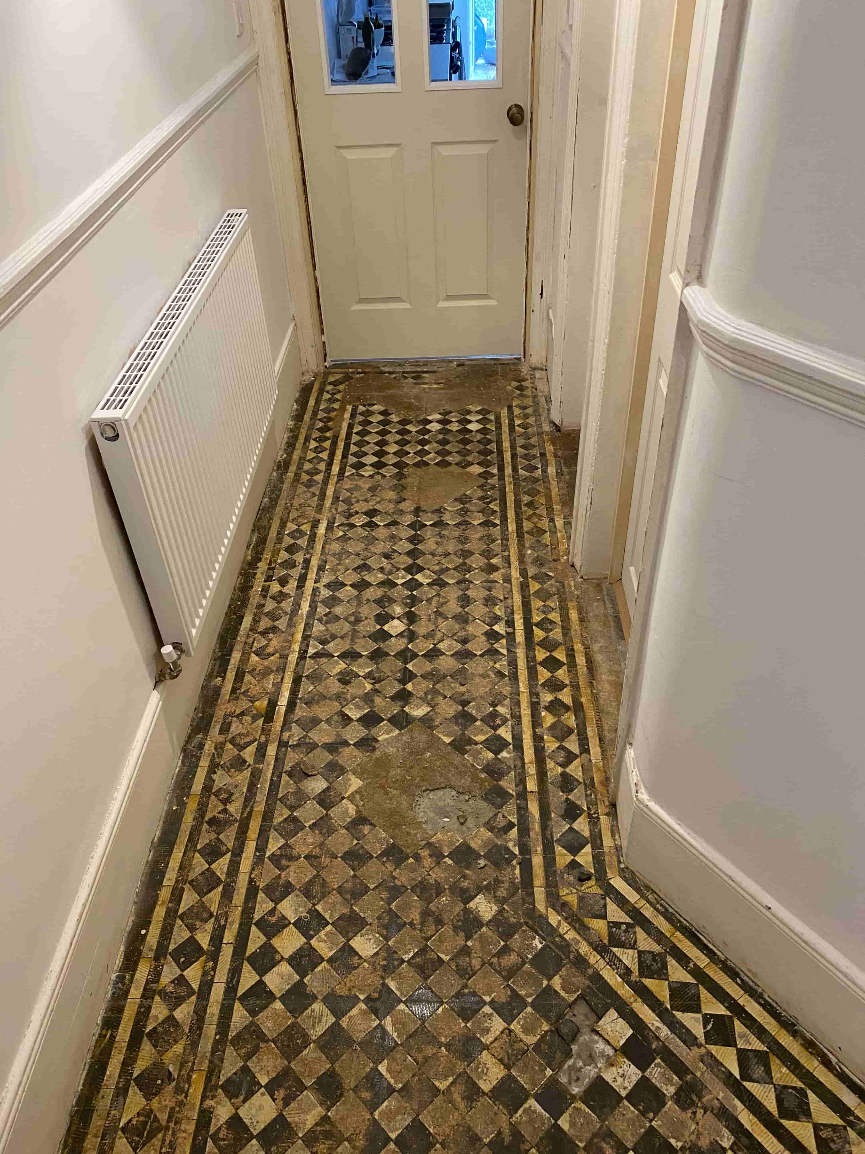 Black White Victorian Hallway Floor Before Restoration Ladbroke Grove