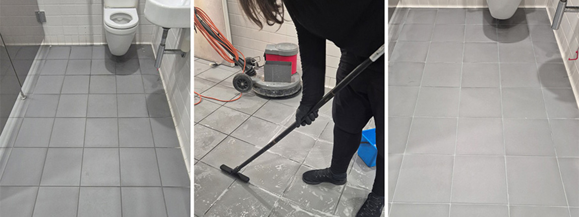 Porcelain Tile and Grout Cleaning at an Oxford Street Store Bathroom